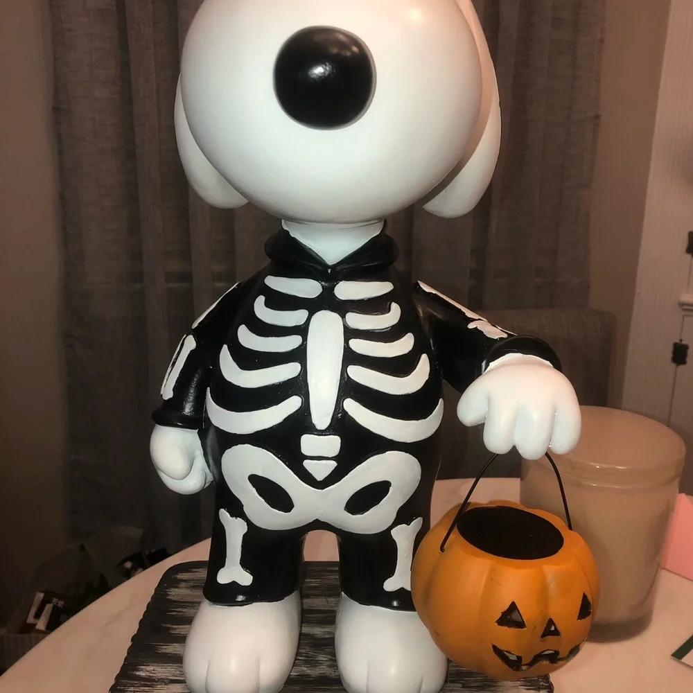 🎃 SNOOPY in a Skeleton Costume with Pumpkin Trick-or-Treat Pail